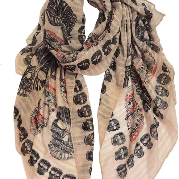 Cool Skull Scarfs for Women Large Wrap Shawls Lightweight Cotton Scarves Hallowe - Picture 1 of 9